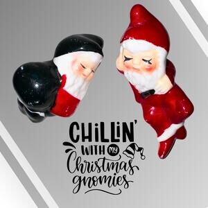 Vintage Sleeping Santa Figurine Set | Ceramic Christmas Decor Gnomes